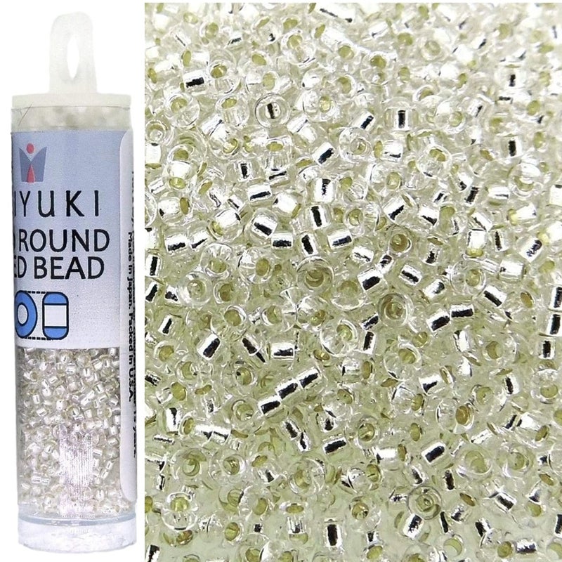 Miyuki Round Seed Beads Size 15/0 8.2 Gram Tube Silver Lined Crystal 15-91 - Image 1